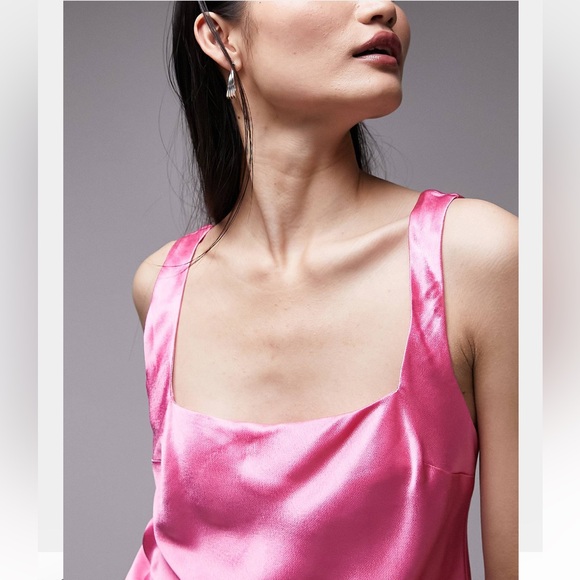 Topshop square neck satin cami in pink ASOS NWT - Picture 4 of 4